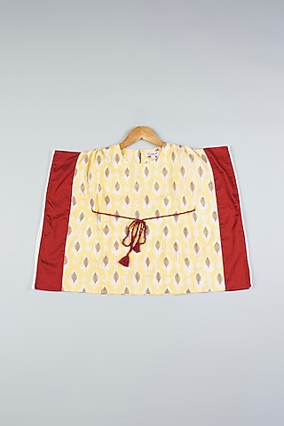 Yellow & Maroon Printed Kaftan Dress For Girls by Pankhuri by Priyanka - Kids