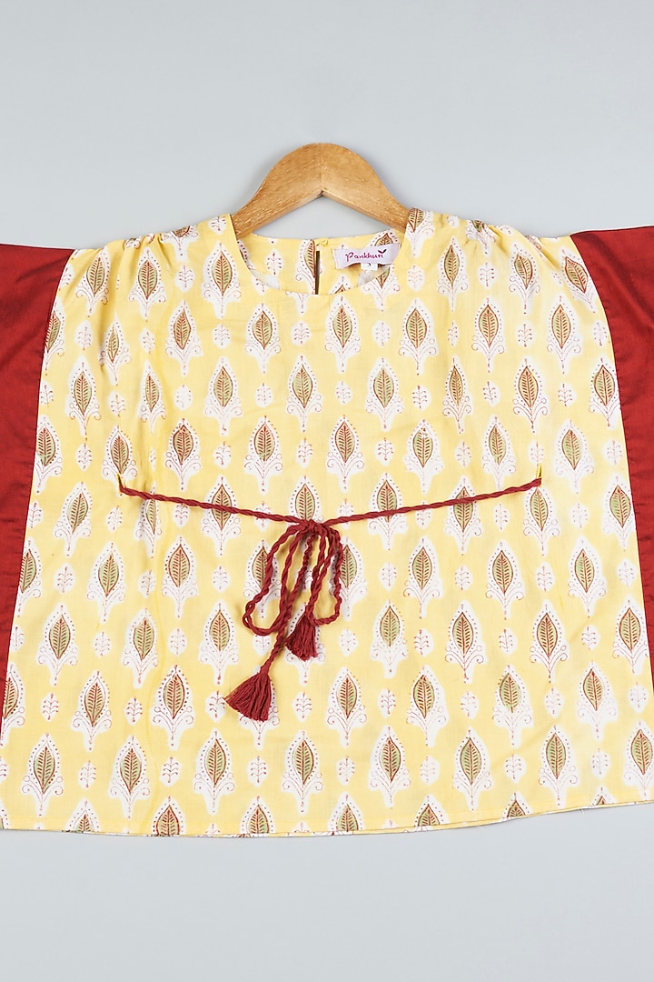 Yellow & Maroon Printed Kaftan Dress For Girls by Pankhuri by Priyanka - Kids at Pernia's Pop Up Shop