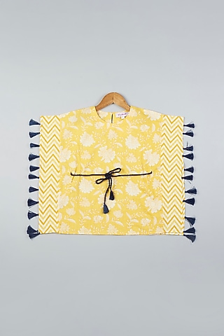 Yellow Printed Kaftan Dress For Girls by Pankhuri by Priyanka - Kids