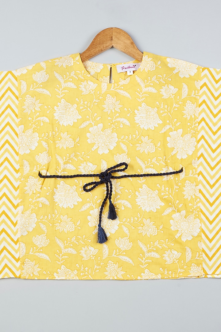 Yellow Printed Kaftan Dress For Girls by Pankhuri by Priyanka - Kids at Pernia's Pop Up Shop