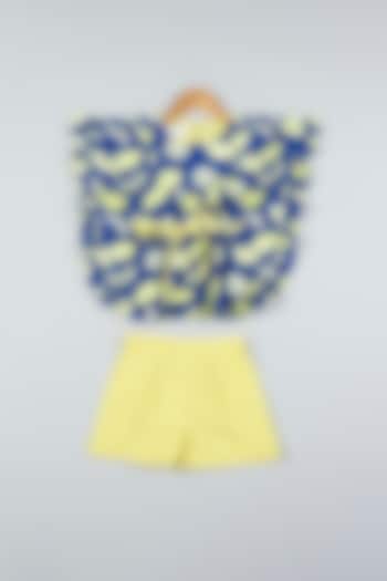 Blue & Yellow Printed Co-Ord Set For Girls by Pankhuri by Priyanka - Kids