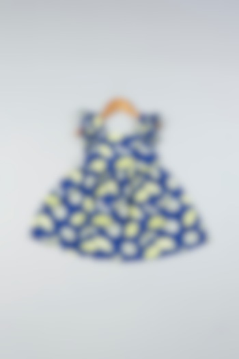 Blue Printed Frilled Frock For Girls by Pankhuri by Priyanka - Kids at Pernia's Pop Up Shop