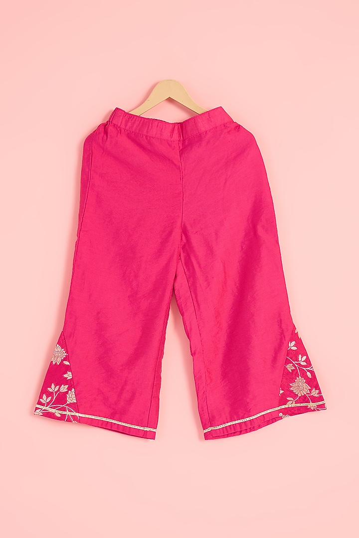 Fuchsia Zari Chanderi Blend Embroidered Palazzo Pant Set For Girls by Pankhuri by Priyanka - Kids at Pernia's Pop Up Shop
