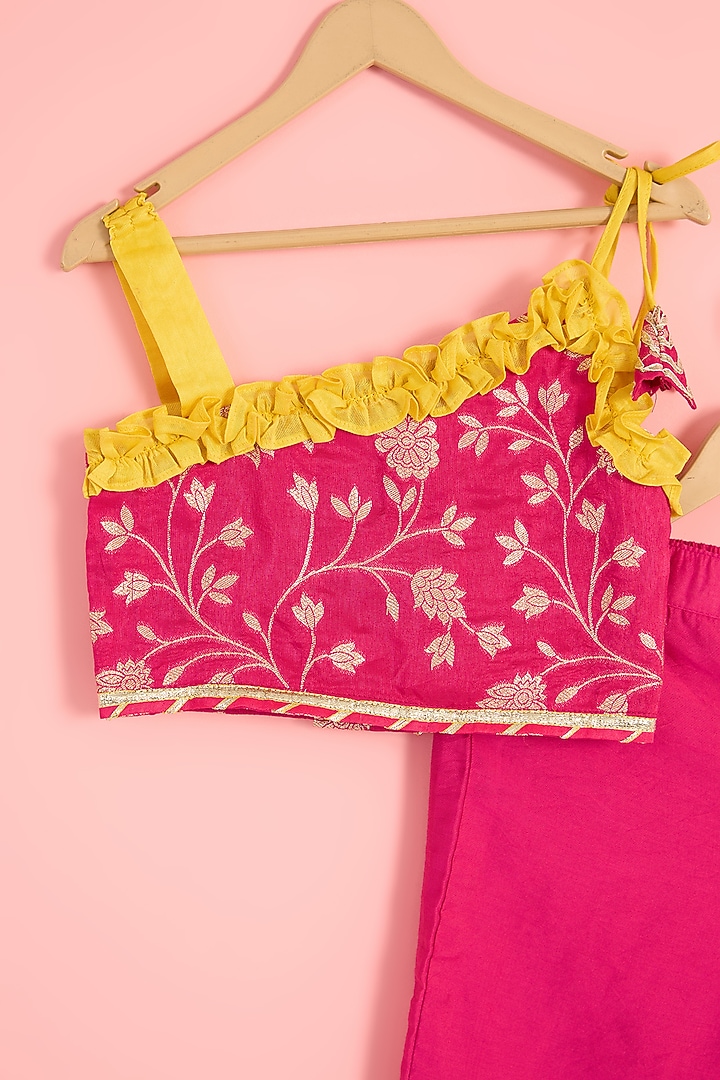 Fuchsia Zari Chanderi Blend Embroidered Palazzo Pant Set For Girls by Pankhuri by Priyanka - Kids at Pernia's Pop Up Shop