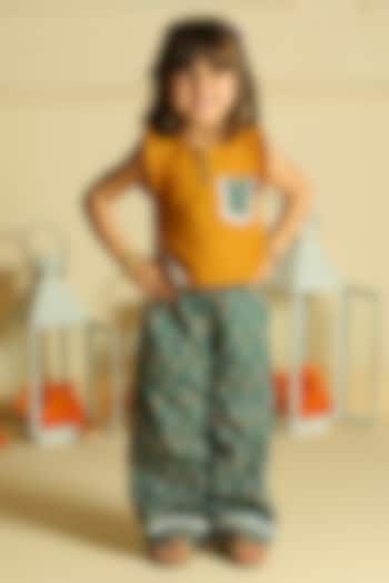 Teal Green Cotton Ikat Printed Palazzo Pant Set For Girls by Pankhuri by Priyanka - Kids at Pernia's Pop Up Shop