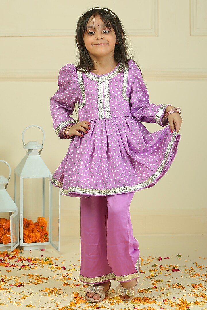 Lilac Modal Silk Pant Set For Girls by Pankhuri by Priyanka - Kids at Pernia's Pop Up Shop
