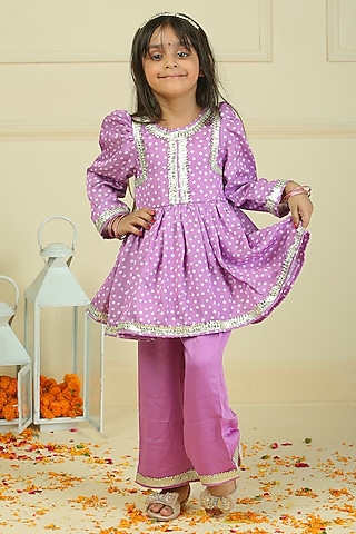 Lilac Modal Silk Pant Set For Girls by Pankhuri by Priyanka - Kids
