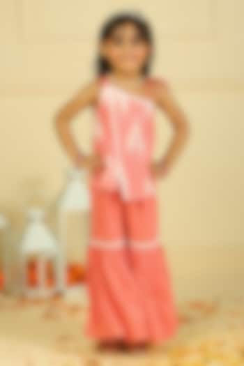 Peach Cotton Flared Sharara Pant Set For Girls by Pankhuri by Priyanka - Kids at Pernia's Pop Up Shop