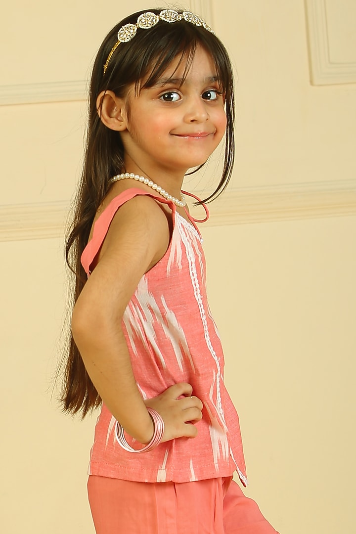 Peach Cotton Flared Sharara Pant Set For Girls by Pankhuri by Priyanka - Kids at Pernia's Pop Up Shop