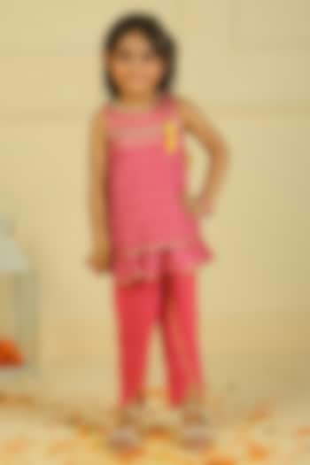 Pink Cotton Chevron Printed A-Line Kurta Set For Girls by Pankhuri by Priyanka - Kids at Pernia's Pop Up Shop