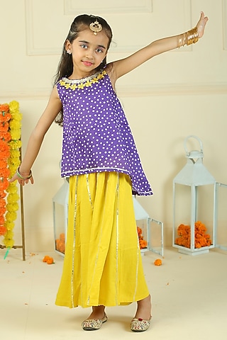 Yellow Modal Silk Palazzo Pant Set For Girls by Pankhuri by Priyanka - Kids
