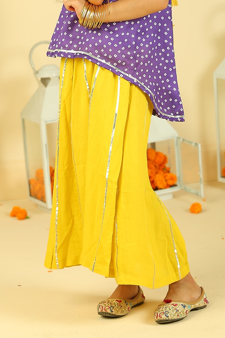 Yellow Modal Silk Palazzo Pant Set For Girls by Pankhuri by Priyanka - Kids at Pernia's Pop Up Shop