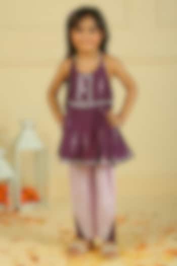 Lavender Cotton Ikat Pant Set For Girls by Pankhuri by Priyanka - Kids at Pernia's Pop Up Shop
