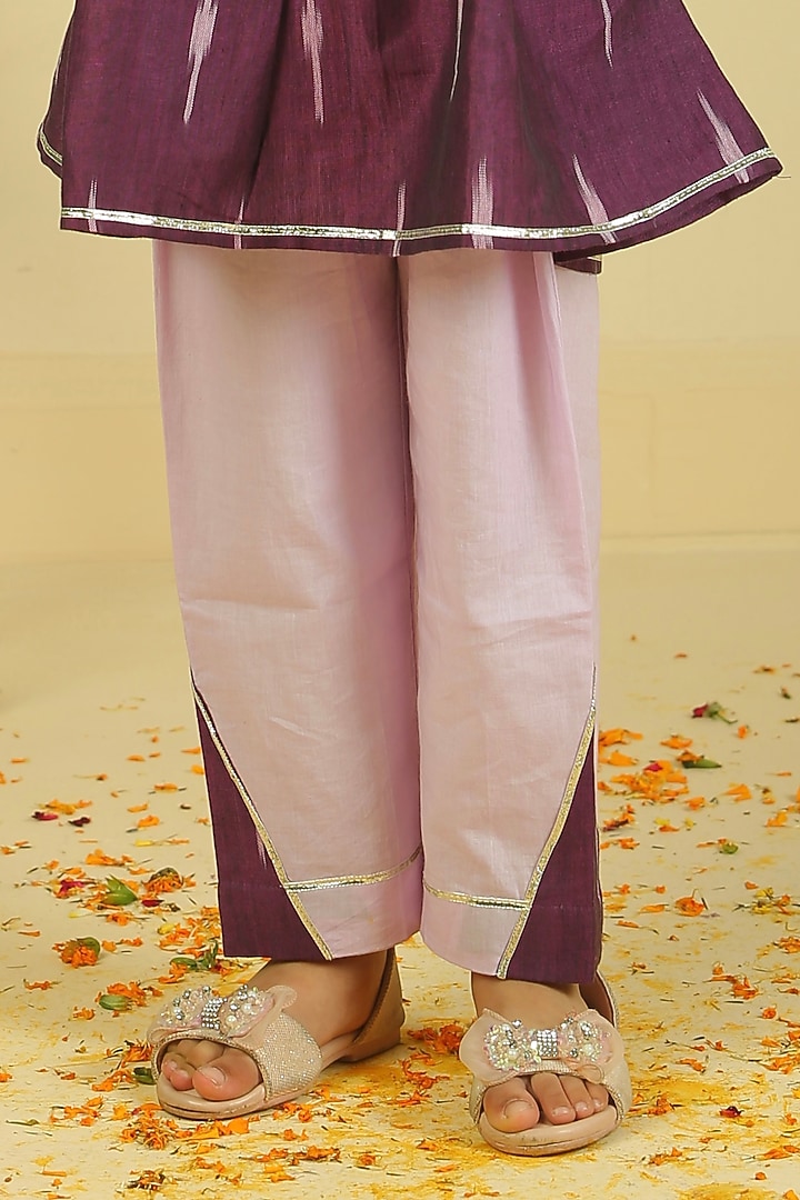Lavender Cotton Ikat Pant Set For Girls by Pankhuri by Priyanka - Kids at Pernia's Pop Up Shop