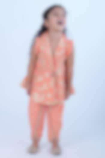 Peach Chanderi Zari Butta Dhoti Set For Girls by Pankhuri by Priyanka - Kids at Pernia's Pop Up Shop