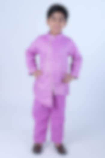 Lilac Chanderi Zari Butta Printed Kurta Set For Boys by Pankhuri by Priyanka - Kids