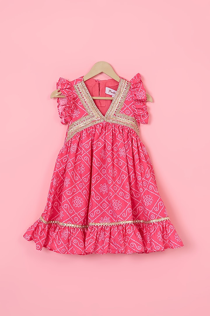 Pink Cotton Bandhani printed Dress For Girls by Pankhuri by Priyanka - Kids at Pernia's Pop Up Shop