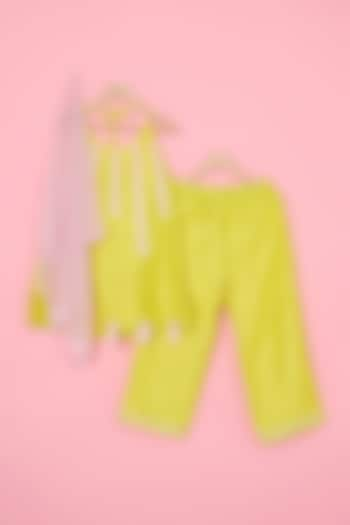 Lemon Yellow Chanderi Palazzo Pant Set For Girls by Pankhuri by Priyanka - Kids at Pernia's Pop Up Shop