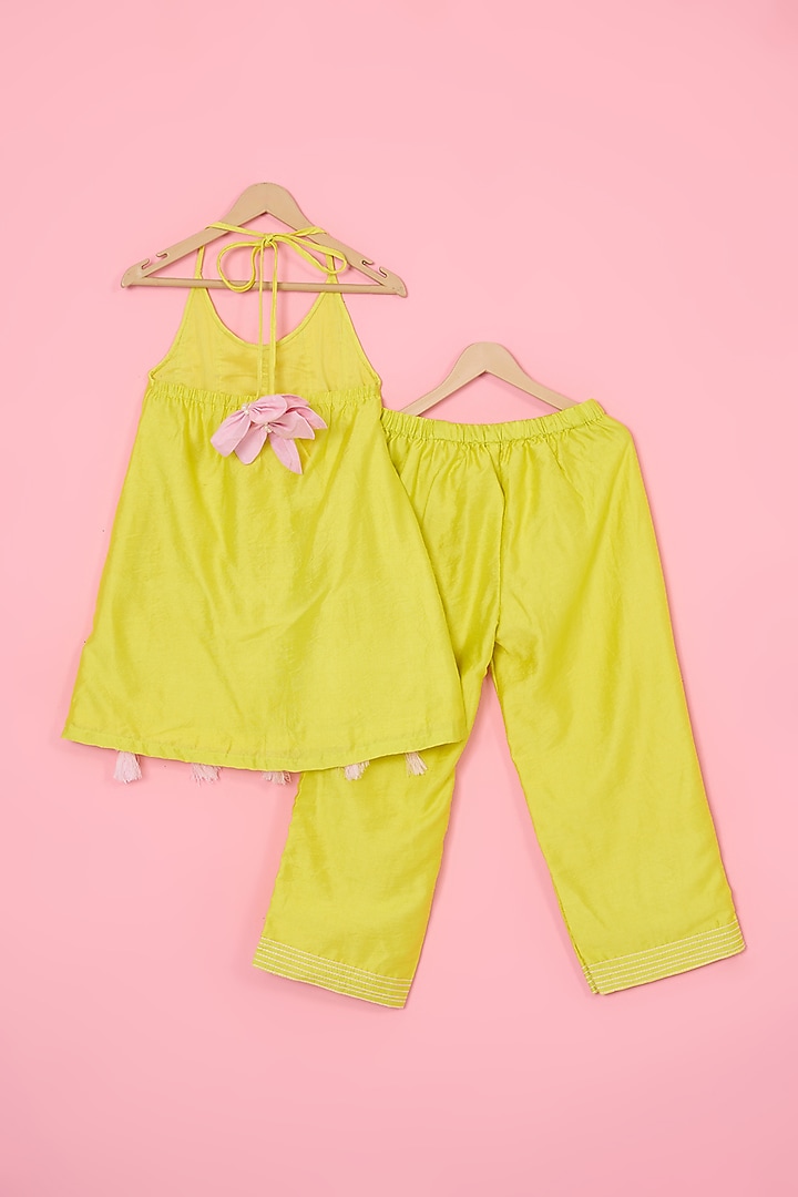 Lemon Yellow Chanderi Palazzo Pant Set For Girls by Pankhuri by Priyanka - Kids at Pernia's Pop Up Shop