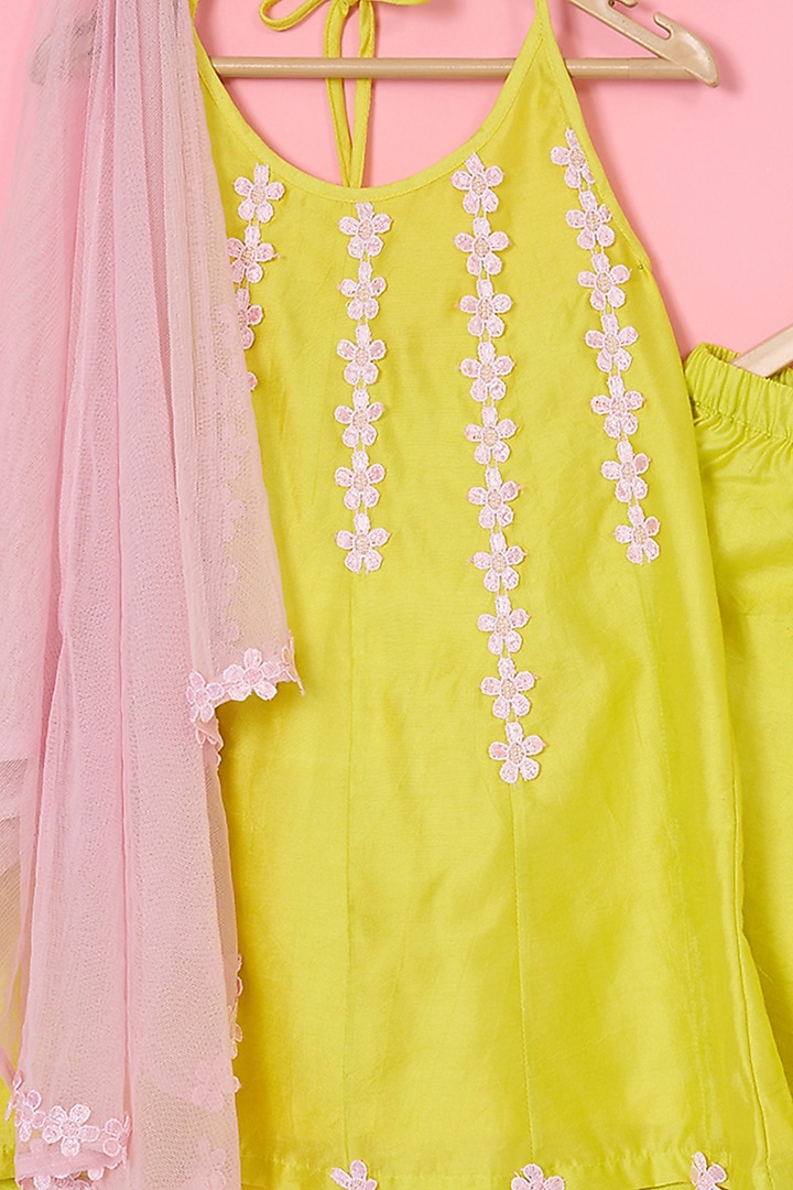 Lemon Yellow Chanderi Palazzo Pant Set For Girls by Pankhuri by Priyanka - Kids at Pernia's Pop Up Shop