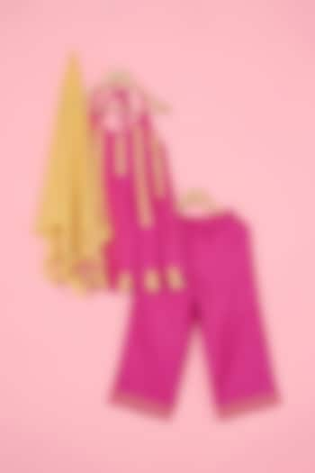 Rani Pink Chanderi Palazzo Pant Set For Girls by Pankhuri by Priyanka - Kids at Pernia's Pop Up Shop