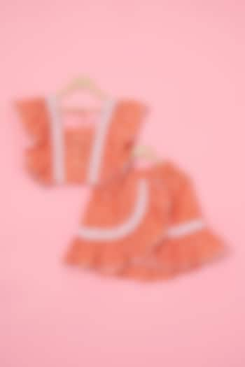 Orange Cotton Ruffled Skirt Set For Girls by Pankhuri by Priyanka - Kids at Pernia's Pop Up Shop