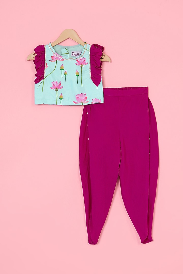 Pink Silk Dhoti Pant Set For Girls by Pankhuri by Priyanka - Kids at Pernia's Pop Up Shop