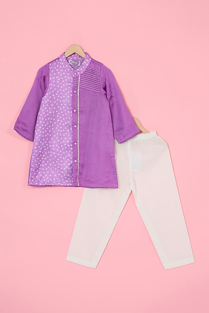 Purple Modal Satin Bandhani Kurta Set For Boys by Pankhuri by Priyanka - Kids at Pernia's Pop Up Shop