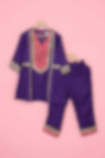 Purple Modal Satin Lace Embellished Kurta Set For Girls by Pankhuri by Priyanka - Kids at Pernia's Pop Up Shop