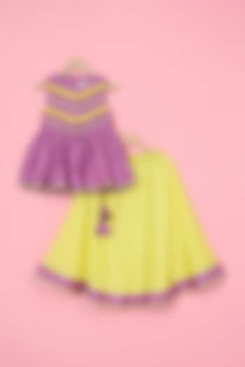 Neon Yellow Chanderi Lehenga Set For Girls by Pankhuri by Priyanka - Kids at Pernia's Pop Up Shop