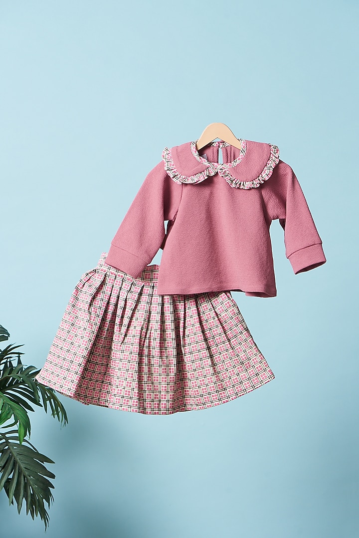 Pink Cotton Skirt Set For Girls by Pankhuri by Priyanka - Kids