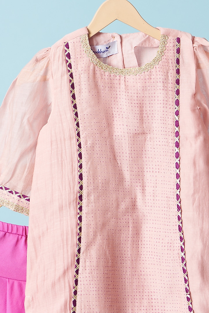 Pink Block Printed Kurta Set For Girls by Pankhuri by Priyanka - Kids at Pernia's Pop Up Shop