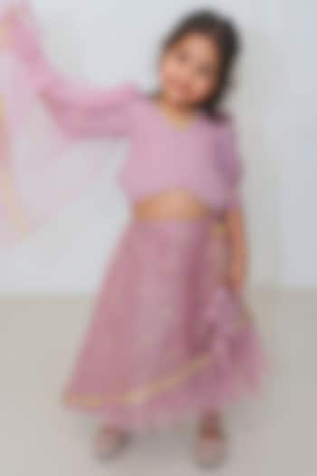 Mauve Organza & Net Flared Lehenga Set For Girls by Pankhuri by Priyanka - Kids at Pernia's Pop Up Shop