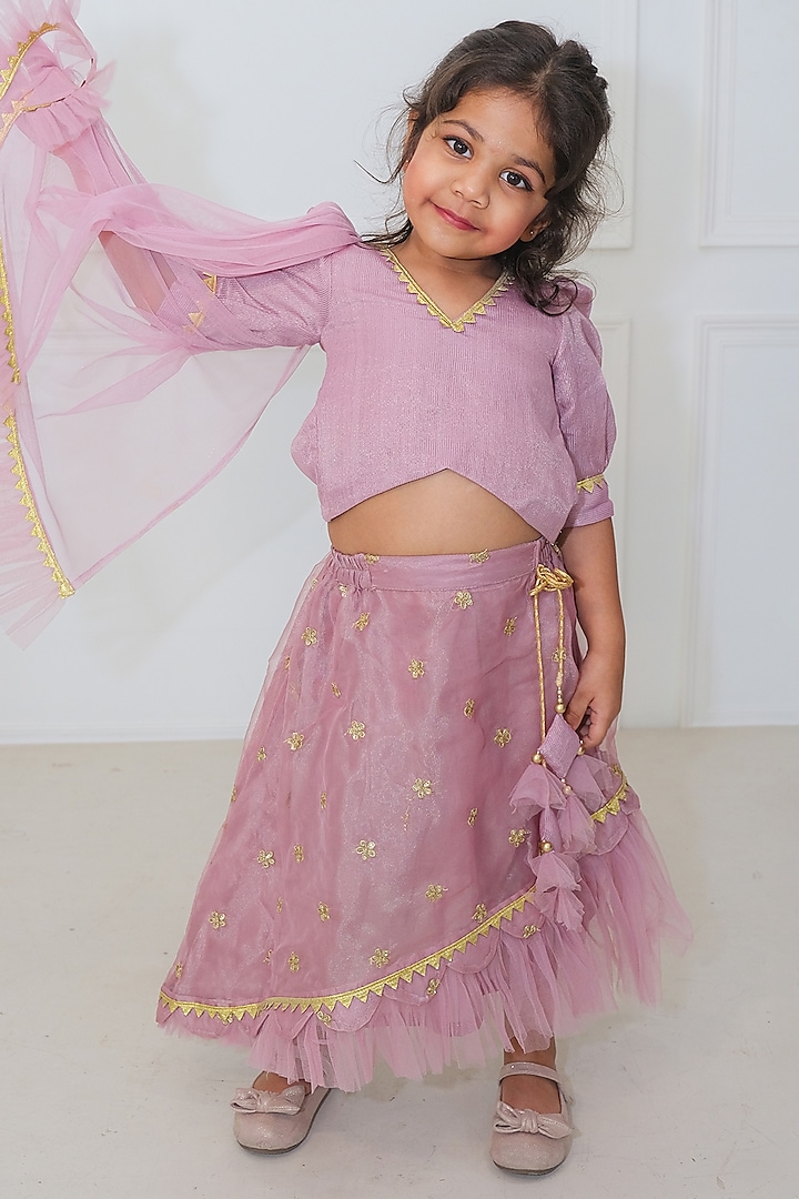 Mauve Organza & Net Flared Lehenga Set For Girls by Pankhuri by Priyanka - Kids at Pernia's Pop Up Shop