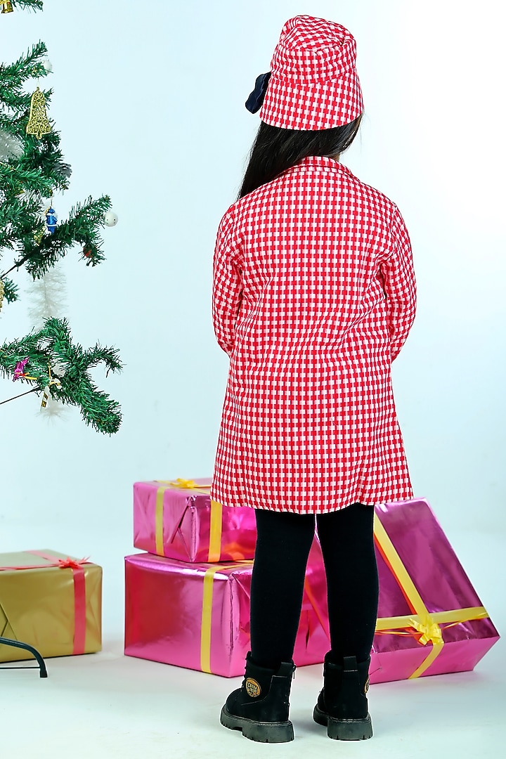 Red & Black Corduroy Checkered Printed A-Line Dress For Girls by Pankhuri by Priyanka - Kids at Pernia's Pop Up Shop