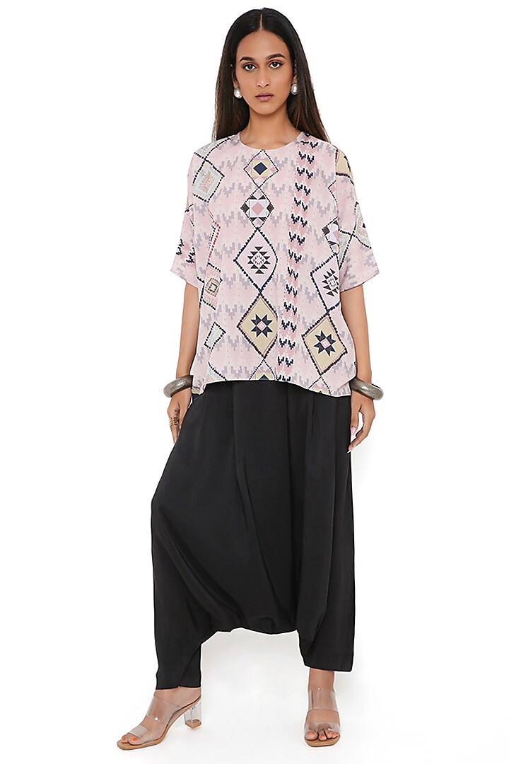 Blush Pink Art Crepe Printed Tunic by PS Pret by Payal Singhal at Pernia's Pop Up Shop