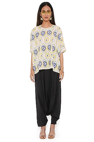 Yellow Art Crepe Printed Tunic by PS Pret by Payal Singhal