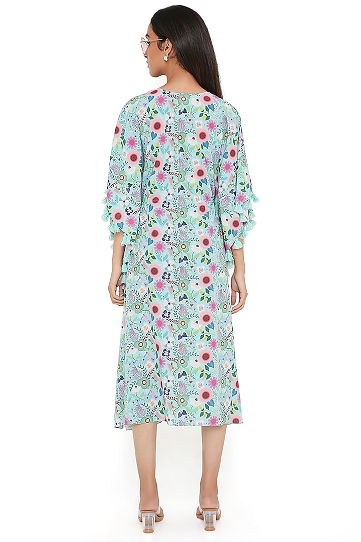 Aqua Crepe Floral Printed Kaftan by PS Pret by Payal Singhal at Pernia's Pop Up Shop