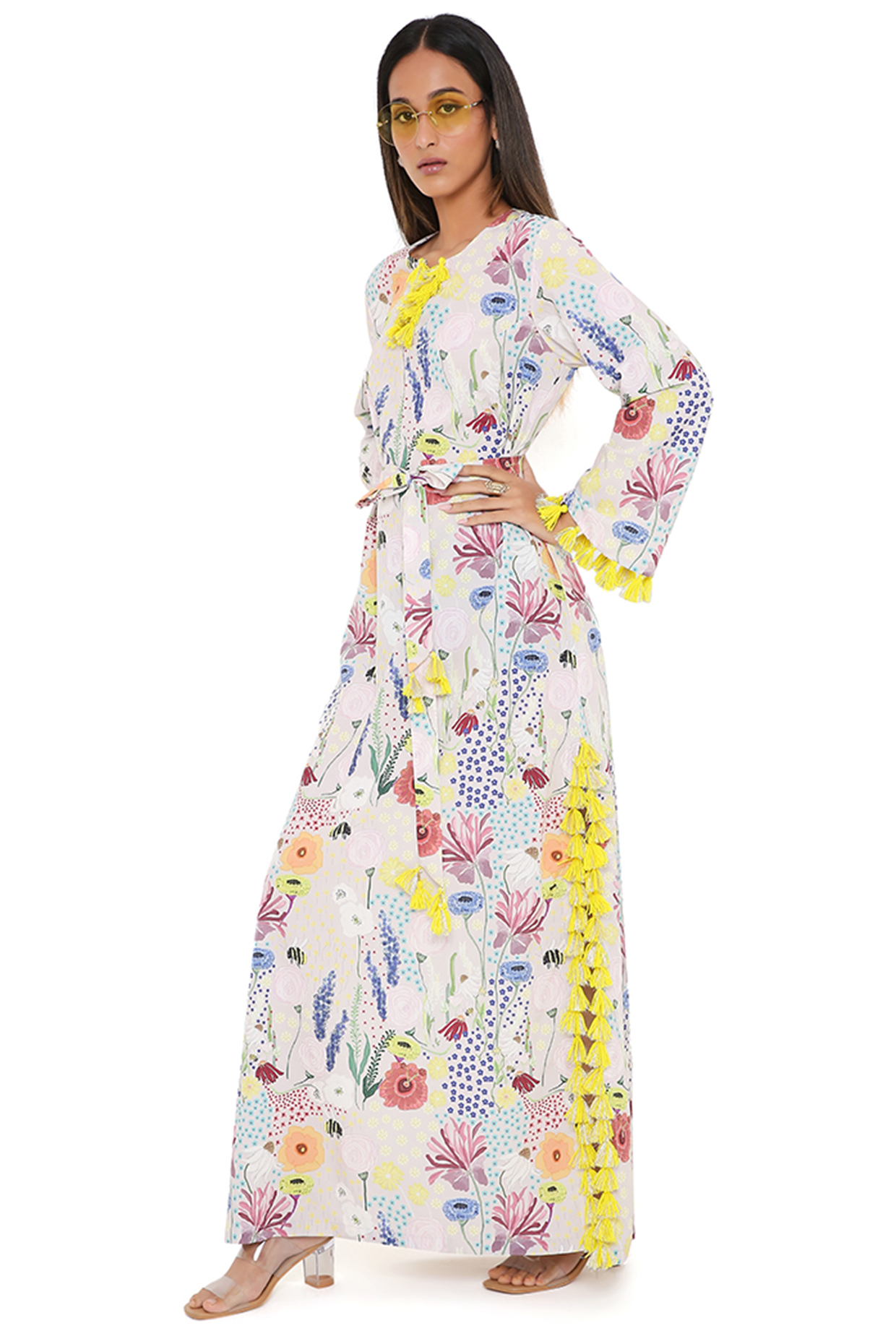 Stone Crepe Printed Kaftan With Belt by PS Pret by Payal Singhal at Pernia's Pop Up Shop