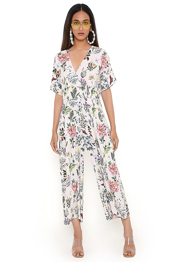 Ivory Art Crepe Printed Jumpsuit by PS Pret by Payal Singhal