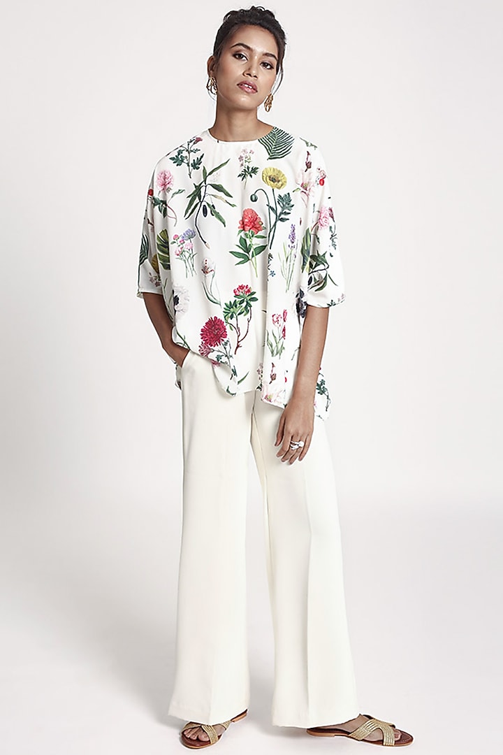 Ivory Floral Printed Tunic by PS Pret by Payal Singhal at Pernia's Pop Up Shop