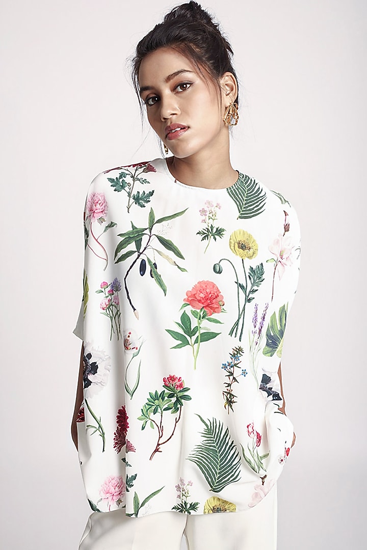 Ivory Floral Printed Tunic by PS Pret by Payal Singhal at Pernia's Pop Up Shop
