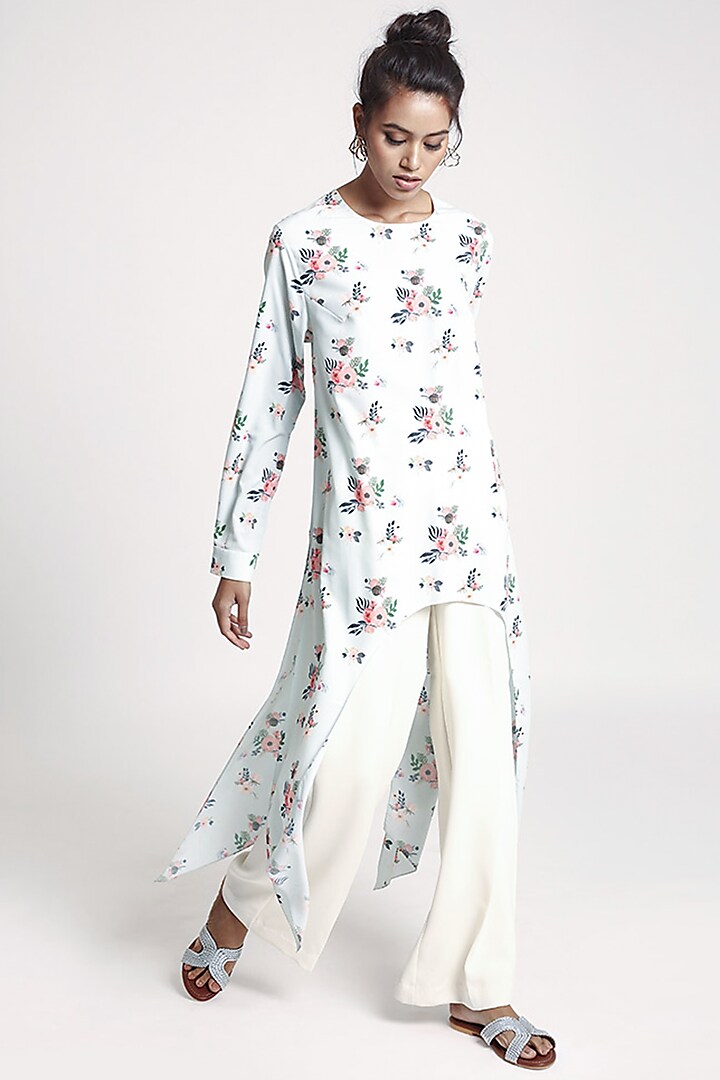 Powder Blue Printed Crepe Tunic  by PS Pret by Payal Singhal