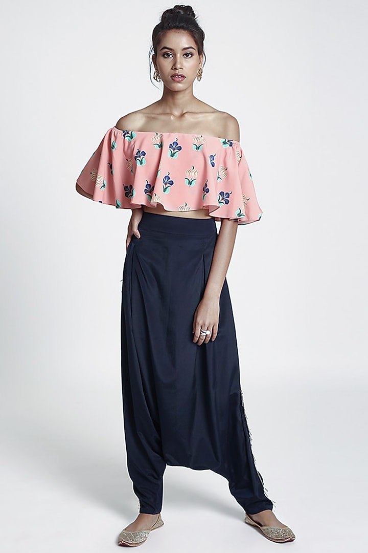 Coral & Navy Blue Printed Pant Set by PS Pret by Payal Singhal at Pernia's Pop Up Shop