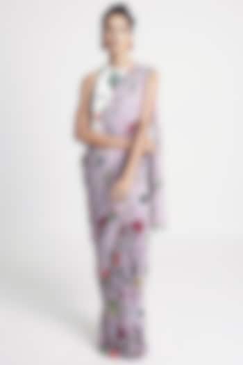 Ivory & Purple Crepe Floral Printed Party Wear Saree Set by PS Pret by Payal Singhal at Pernia's Pop Up Shop
