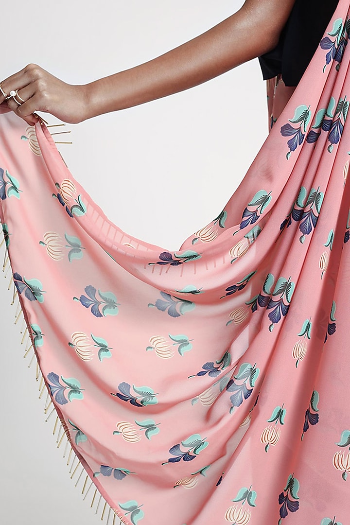 Pink & Navy Blue Printed Party Wear Saree Set by PS Pret by Payal Singhal at Pernia's Pop Up Shop