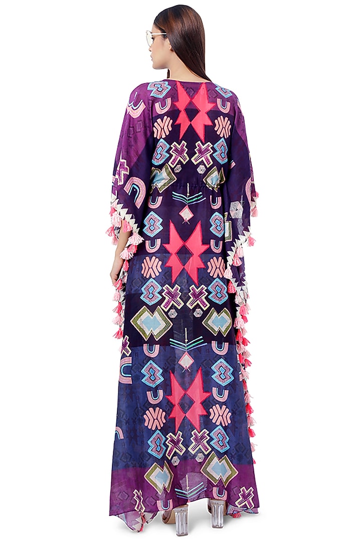 Purple Ikat Short Sleeve Kaftan