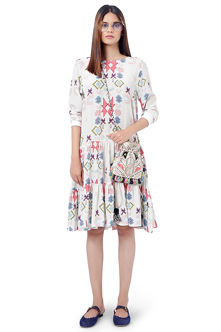 White Printed Layered Tunic by PS Pret by Payal Singhal