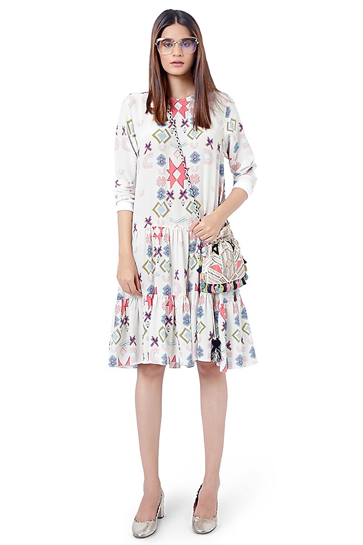 White Printed Layered Tunic by PS Pret by Payal Singhal at Pernia's Pop Up Shop