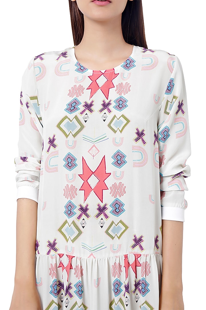 White Printed Layered Tunic by PS Pret by Payal Singhal at Pernia's Pop Up Shop